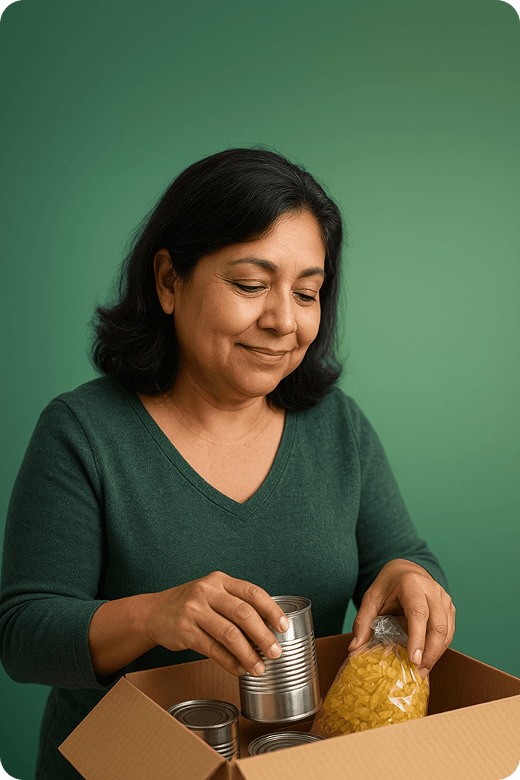 Woman packing food for donation