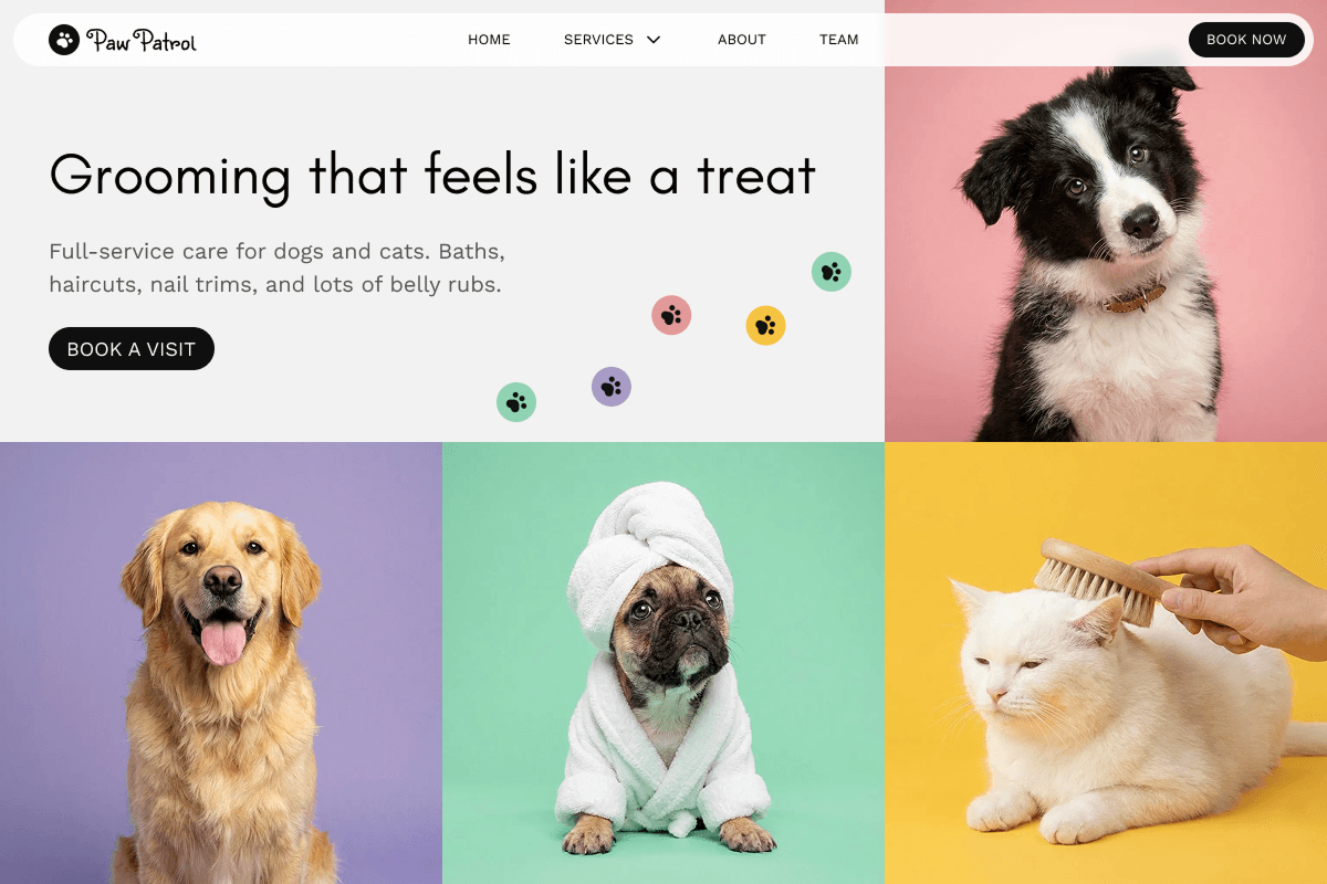 AI-generated pet grooming website example