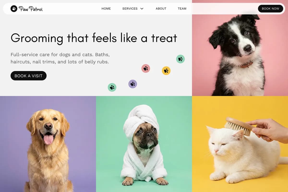 AI-generated pet grooming website example
