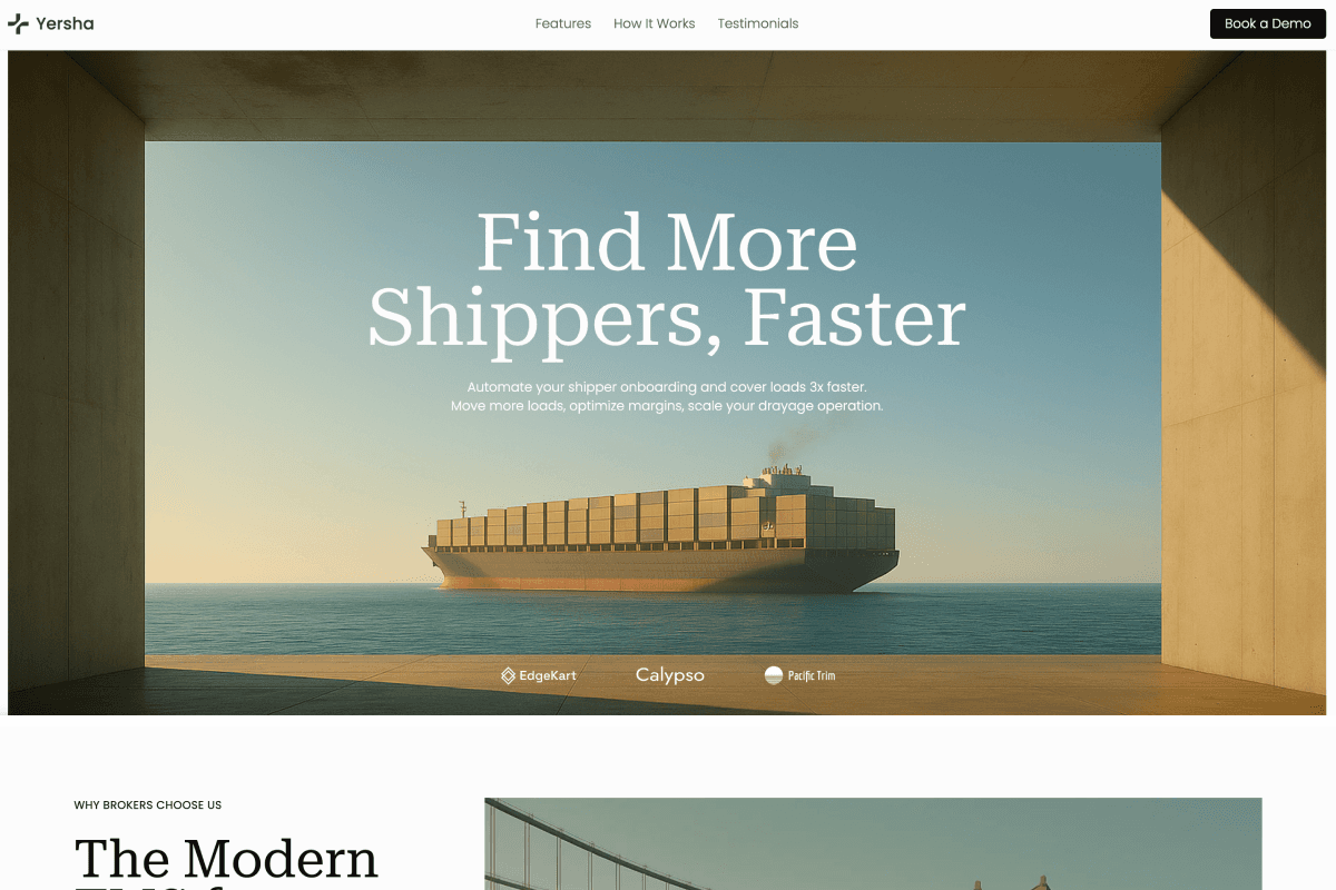 Logistics startup landing page
