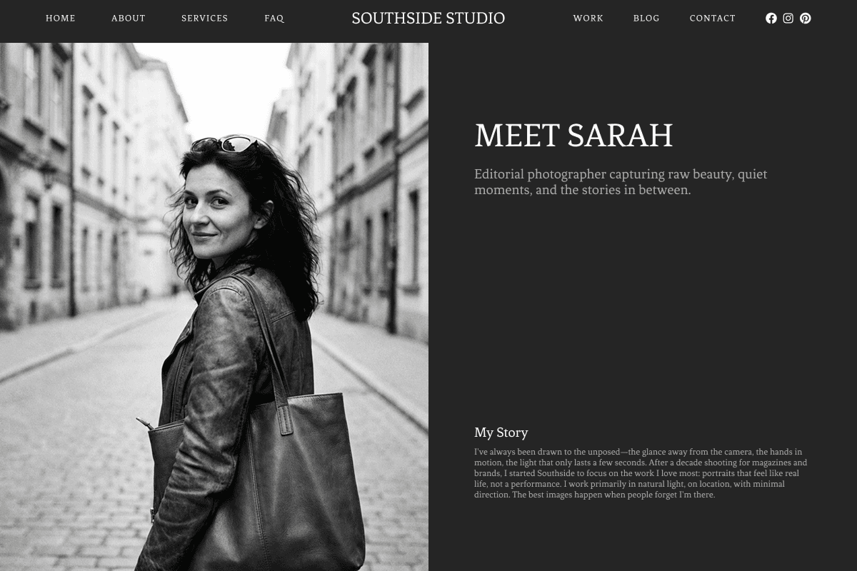 AI-generated photography portfolio website example