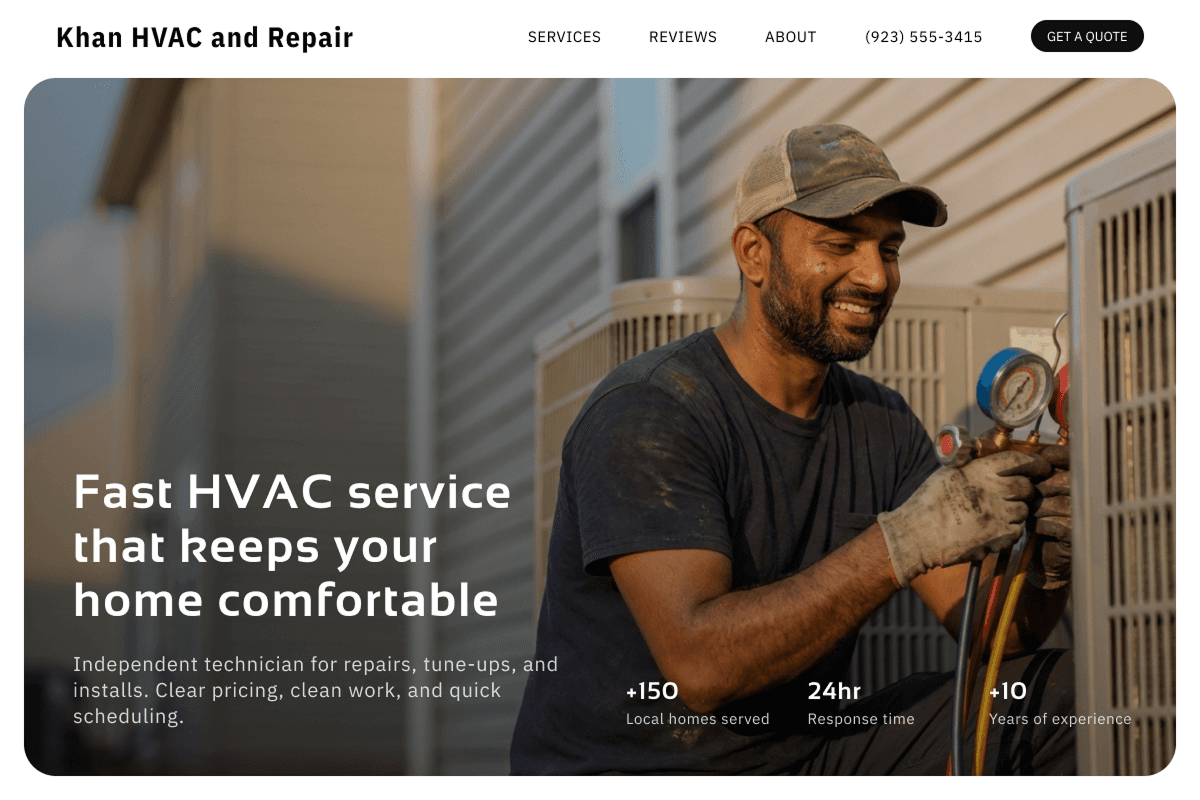 AI-generated HVAC service website example