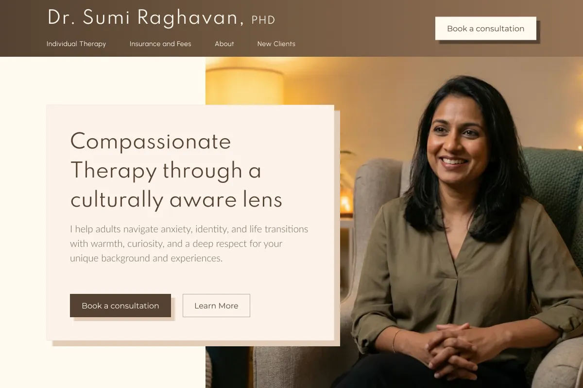 AI-generated therapist website example