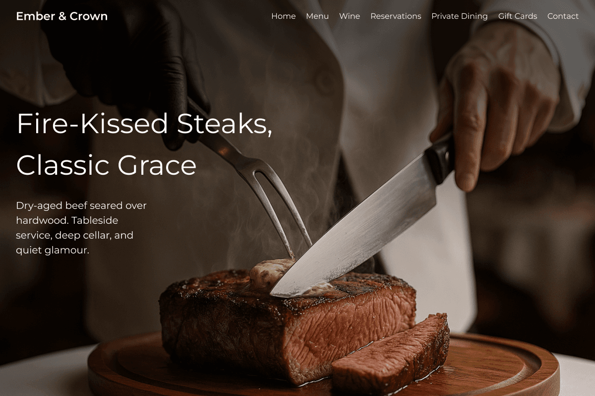 Steakhouse restaurant landing page